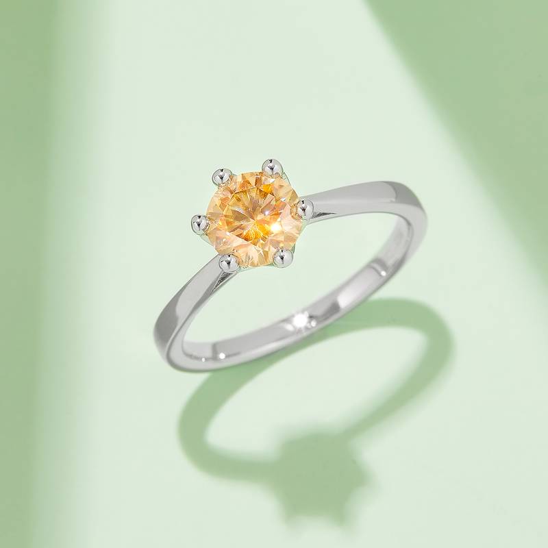 直臂皇冠S925银镀白金MoissaniteWomen's Ring1ctD级